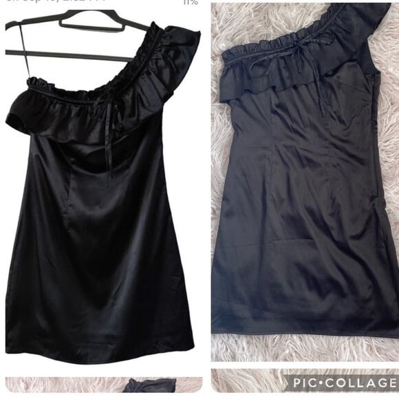 VILA | Black One Shoulder Satin Cocktail Dress | Size: Small - Picture 2 of 11